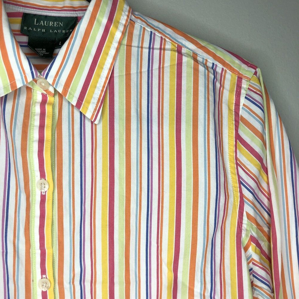 Lauren Ralph Lauren Women's Large Multicolor Striped Button Up Long Sleeve Top